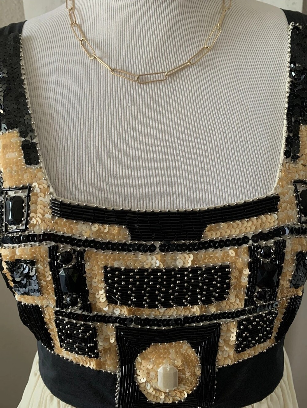 Embellished Black & Cream Sleeveless Party Dress - Picture 2 of 5